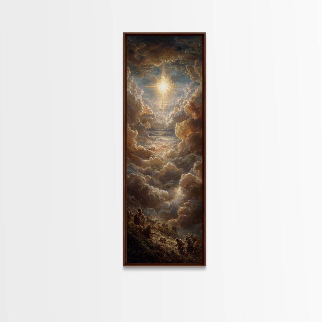 Heavenly Glory Rise – Framed Canvas Print – Narrow Art – Christian Art Canvas – Christian Christmas Art – Christian Wall Art – Jesus Painti