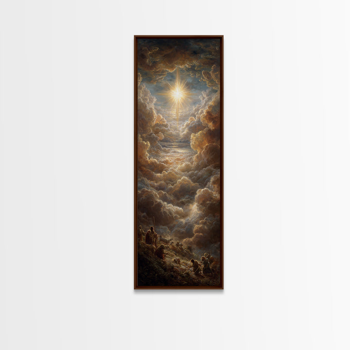 Heavenly Glory Rise – Framed Canvas Print – Narrow Art – Christian Art Canvas – Christian Christmas Art – Christian Wall Art – Jesus Painti