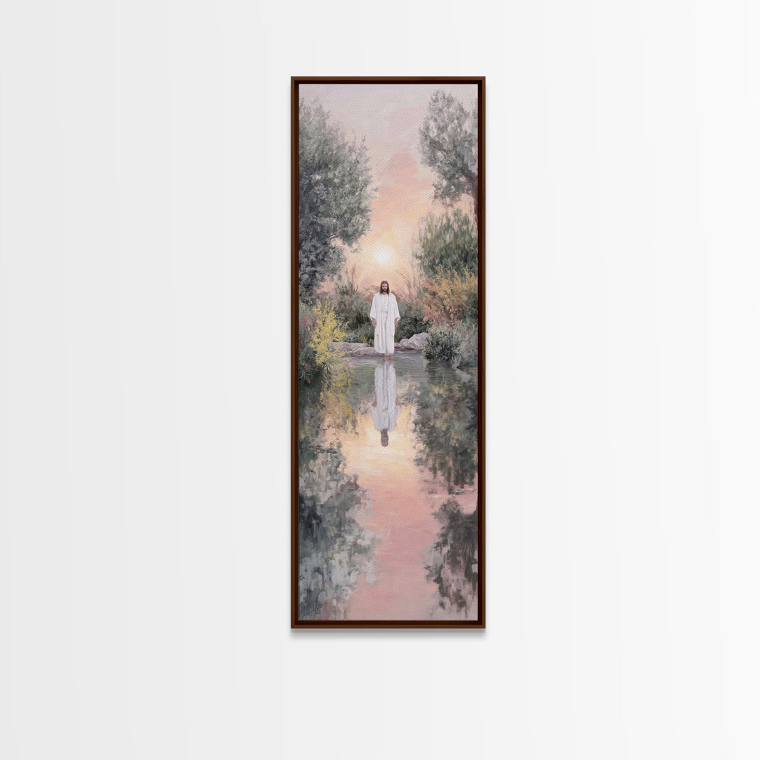 Dawn River Grace | Framed Canvas Print | Christian Art Canvas | Jesus Painting | Tall Skinny Art Print | Christian Wall Art | Modern Christ