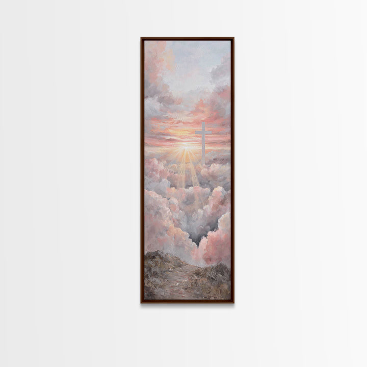 Cross Of Dawn | Framed Canvas Print | Christian Wall Art | Christian Art Canvas | Tall Skinny Art Print | Christian Christmas Art | Christi