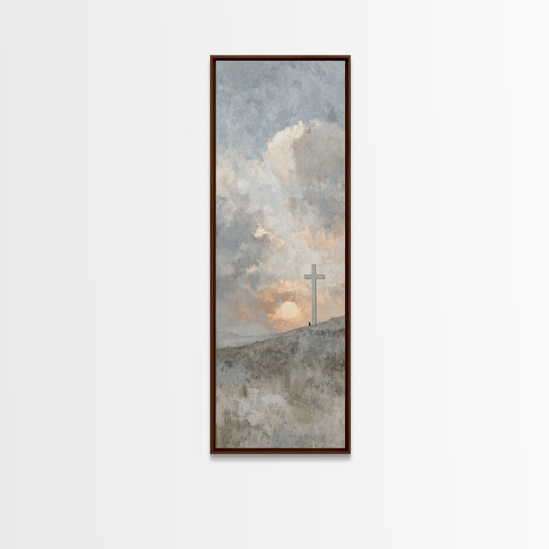 Sunrise At Calvary, Framed Canvas Print, Christian Wall Art, Christian Art Canvas, Tall Narrow Wall Art, Christian Gift, Modern Christian A