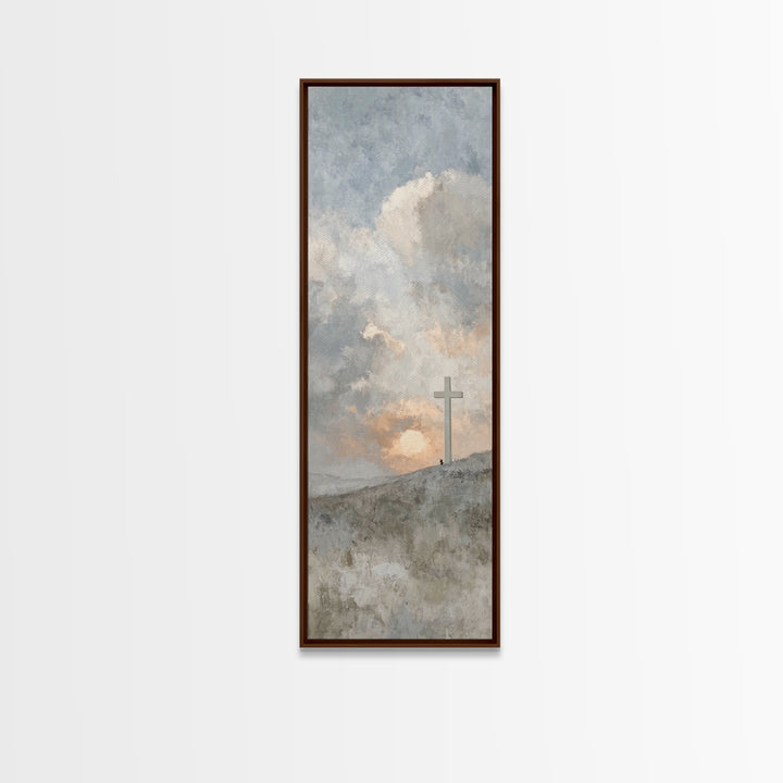 Sunrise At Calvary, Framed Canvas Print, Christian Wall Art, Christian Art Canvas, Tall Narrow Wall Art, Christian Gift, Modern Christian A