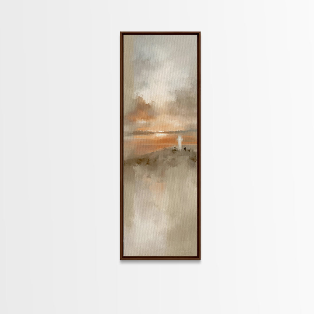 Cross At Sunset, Framed Canvas Print, Christian Wall Art, Skinny Art, Christian Art Canvas, Modern Christian Art, Christian Gift Ideas, Chr