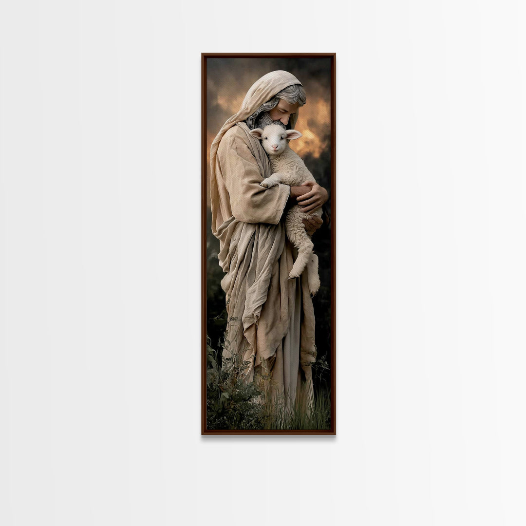 Lamb Of Mercy – Framed Canvas Print – Jesus Painting – Christian Wall Art – Narrow Art – Christian Art Canvas – Modern Christian Art – Chri