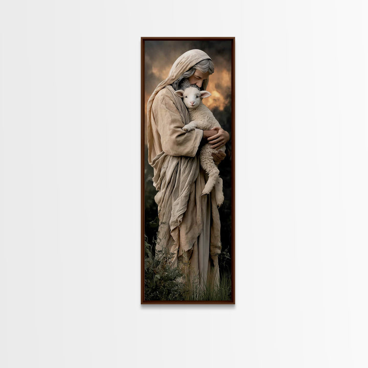Lamb Of Mercy – Framed Canvas Print – Jesus Painting – Christian Wall Art – Narrow Art – Christian Art Canvas – Modern Christian Art – Chri