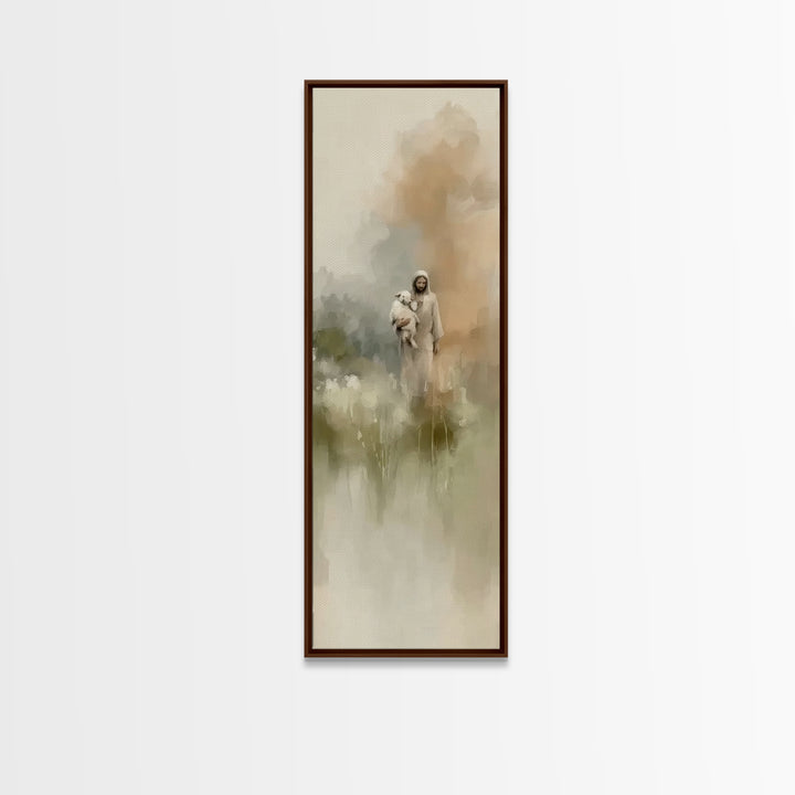 Gentle Shepherd | Framed Canvas Print | Christian Art Canvas | Tall Skinny Art Print | Christian Wall Art | Minimalist Christian Art | Jesu