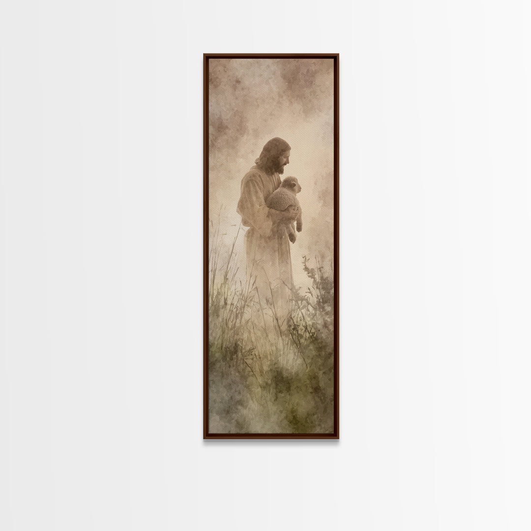 Shepherds Of Mercy – Framed Canvas Print – Tall Narrow Wall Art – Christian Wall Art – Jesus Painting – Christian Christmas Art