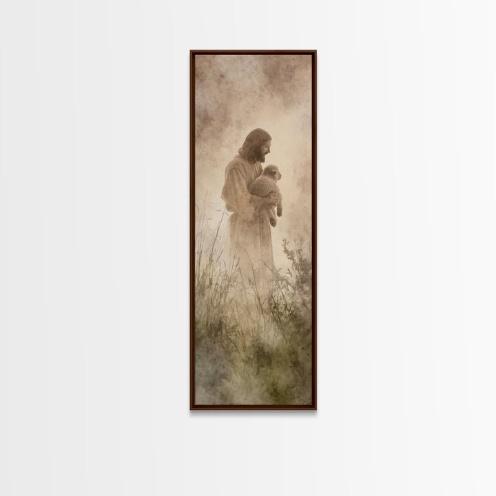 Shepherds Of Mercy – Framed Canvas Print – Tall Narrow Wall Art – Christian Wall Art – Jesus Painting – Christian Christmas Art