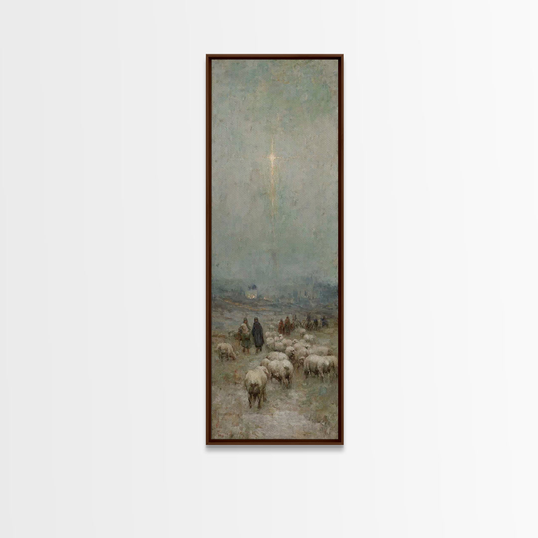 Bethlehem Night Watch, Framed Canvas Print, Narrow Art, Christian Christmas Art, Vintage Christmas Art, Christian Wall Art