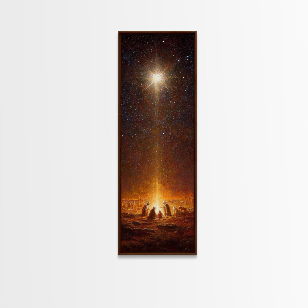 Starlit Holy Night | Framed Canvas Print | Narrow Art | Christian Christmas Art | Jesus Christmas Art | Modern Christian Art