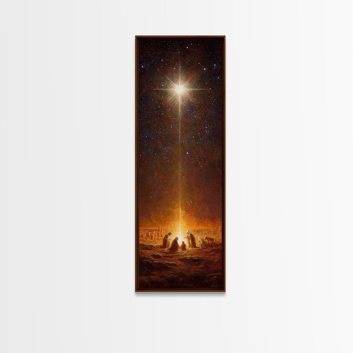 Starlit Holy Night | Framed Canvas Print | Narrow Art | Christian Christmas Art | Jesus Christmas Art | Modern Christian Art
