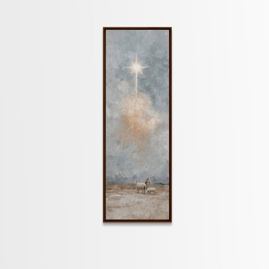 Heavenly Light Path, Framed Canvas Print, Tall Narrow Wall Art, Christian Art Canvas, Christmas Art Prints, Christian Wall Art