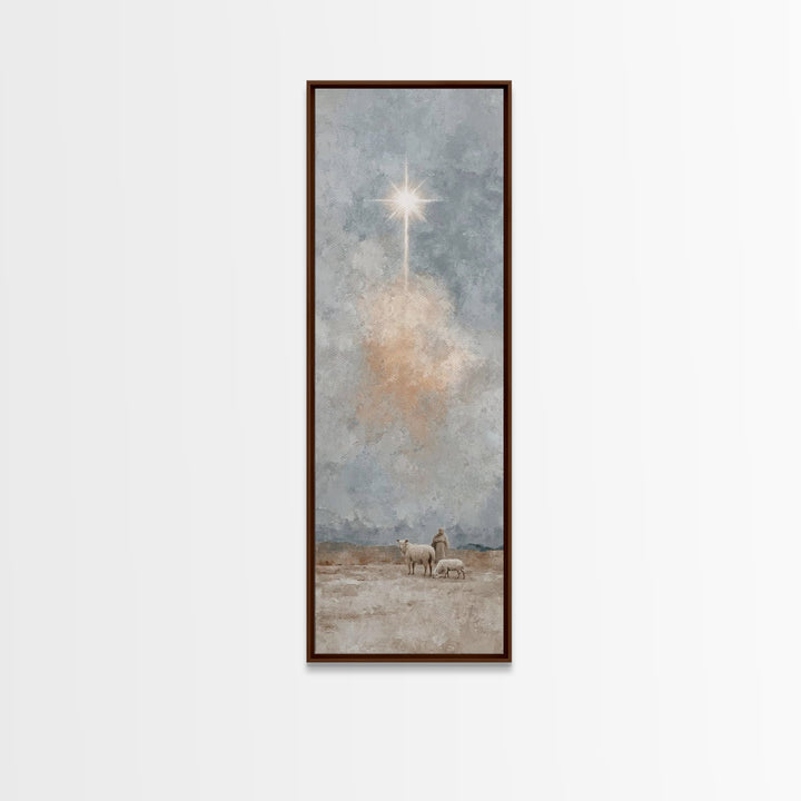 Heavenly Light Path, Framed Canvas Print, Tall Narrow Wall Art, Christian Art Canvas, Christmas Art Prints, Christian Wall Art