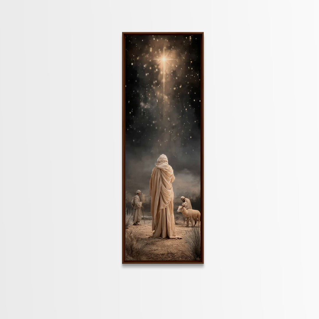 Desert Star Journey | Framed Canvas Print | Tall Narrow Wall Art | Framed Christmas Art | Christian Art Work | Christmas Canvas Wall Art