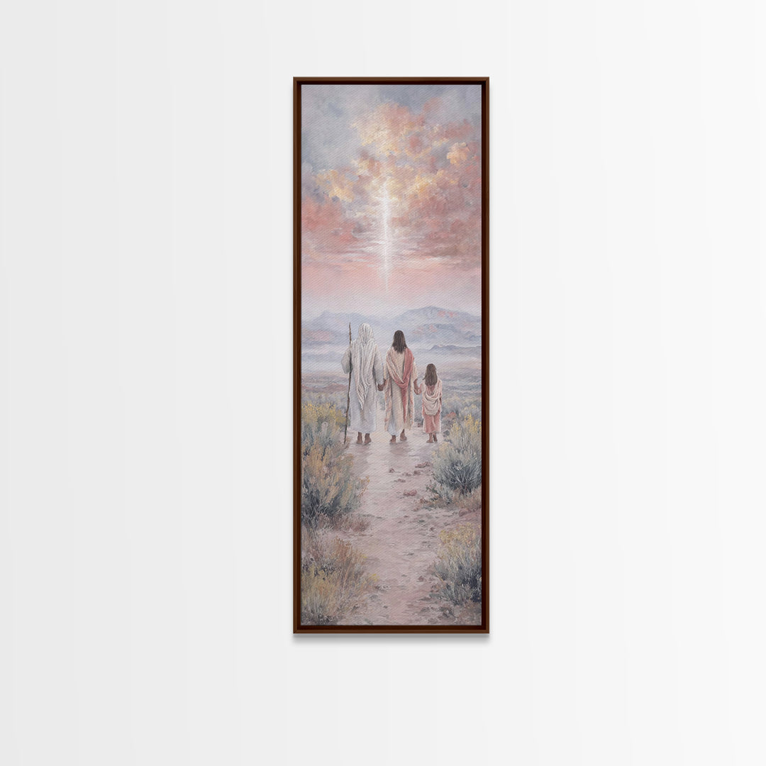 Pink Dawn Journey – Framed Canvas Print – Narrow Art – Christian Christmas Art – Christmas Canvas Wall Art – Christian Wall Art