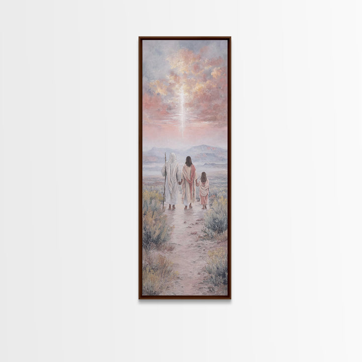 Pink Dawn Journey – Framed Canvas Print – Narrow Art – Christian Christmas Art – Christmas Canvas Wall Art – Christian Wall Art