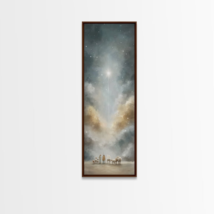 Shepherds Beneath Light – Framed Canvas Print – Tall Skinny Art Print – Christian Wall Art – Christian Art – Christian Art Canvas – Christm