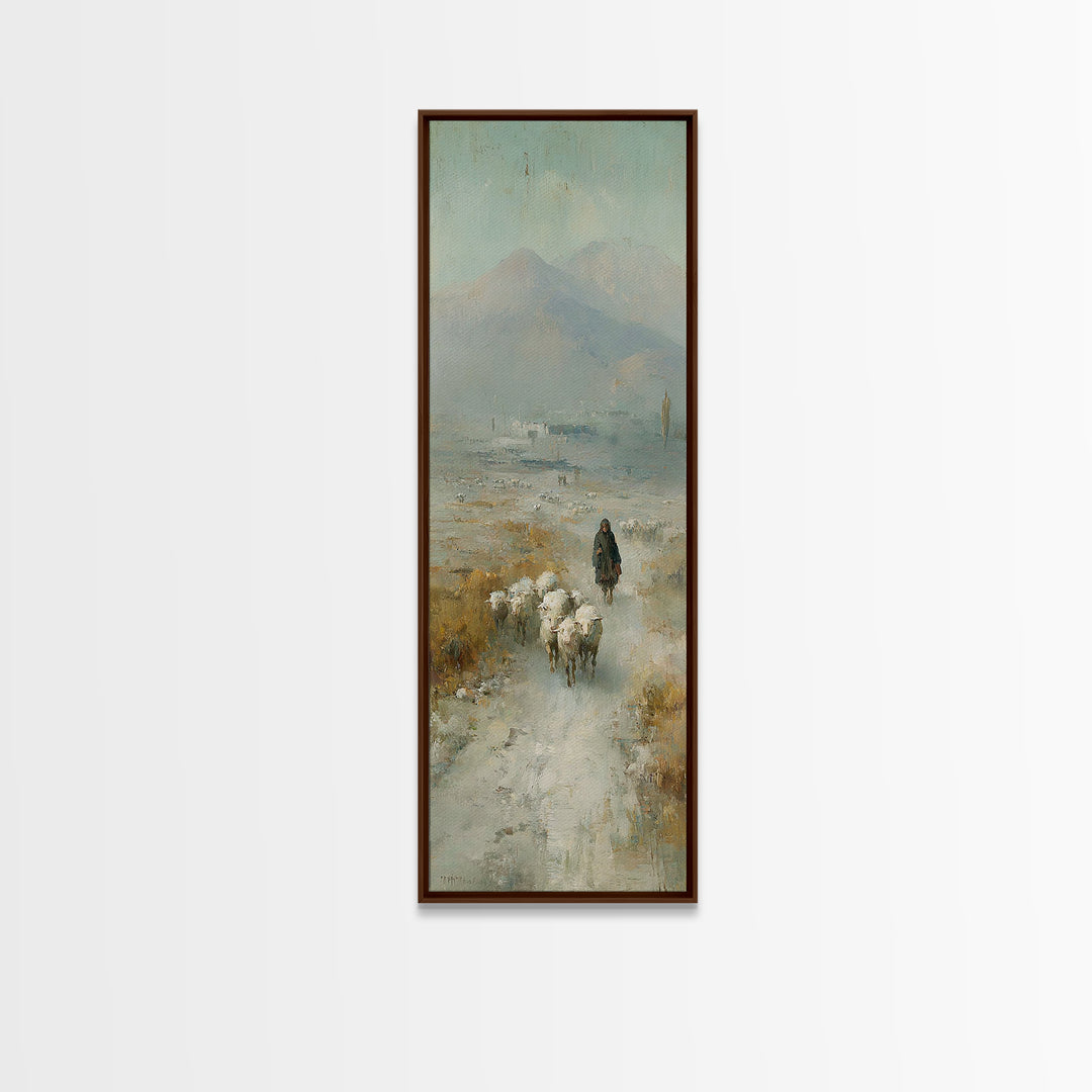 Pastoral Shepherd Calm – Framed Canvas Print – Christian Art – Christian Art Print – Christian Wall Art – Tall Narrow Wall Art – Christian