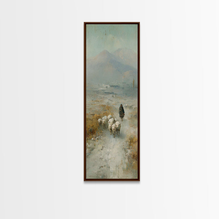 Pastoral Shepherd Calm – Framed Canvas Print – Christian Art – Christian Art Print – Christian Wall Art – Tall Narrow Wall Art – Christian