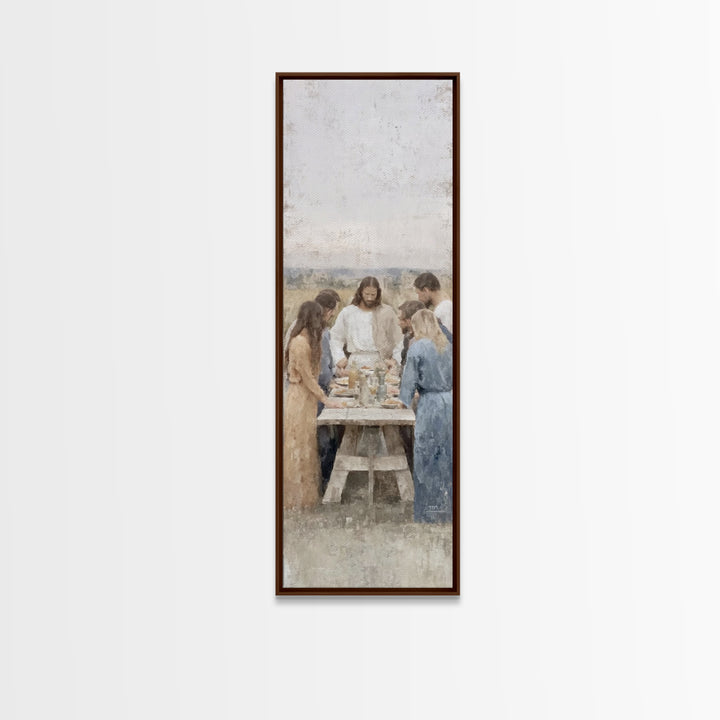 Breaking Bread Grace – Framed Canvas Print – Christian Art – Jesus Painting – Christian Wall Art – Tall Skinny Art Print – Christian Art Ca