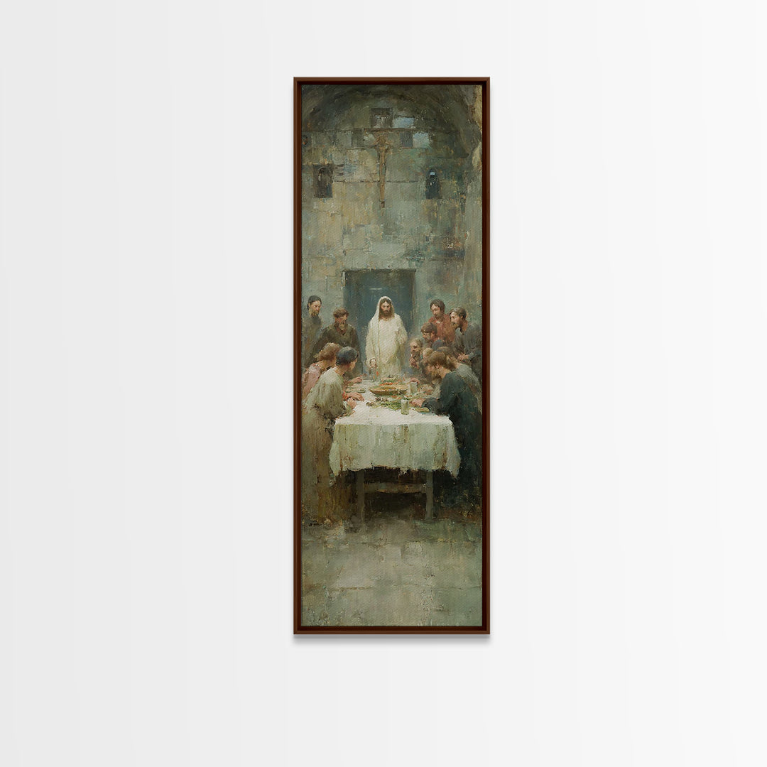 Sacred Fellowship Glow, Framed Canvas Print, Christian Art Canvas, Jesus Wall Art, Modern Christian Art, Tall Skinny Art Print, Christmas A