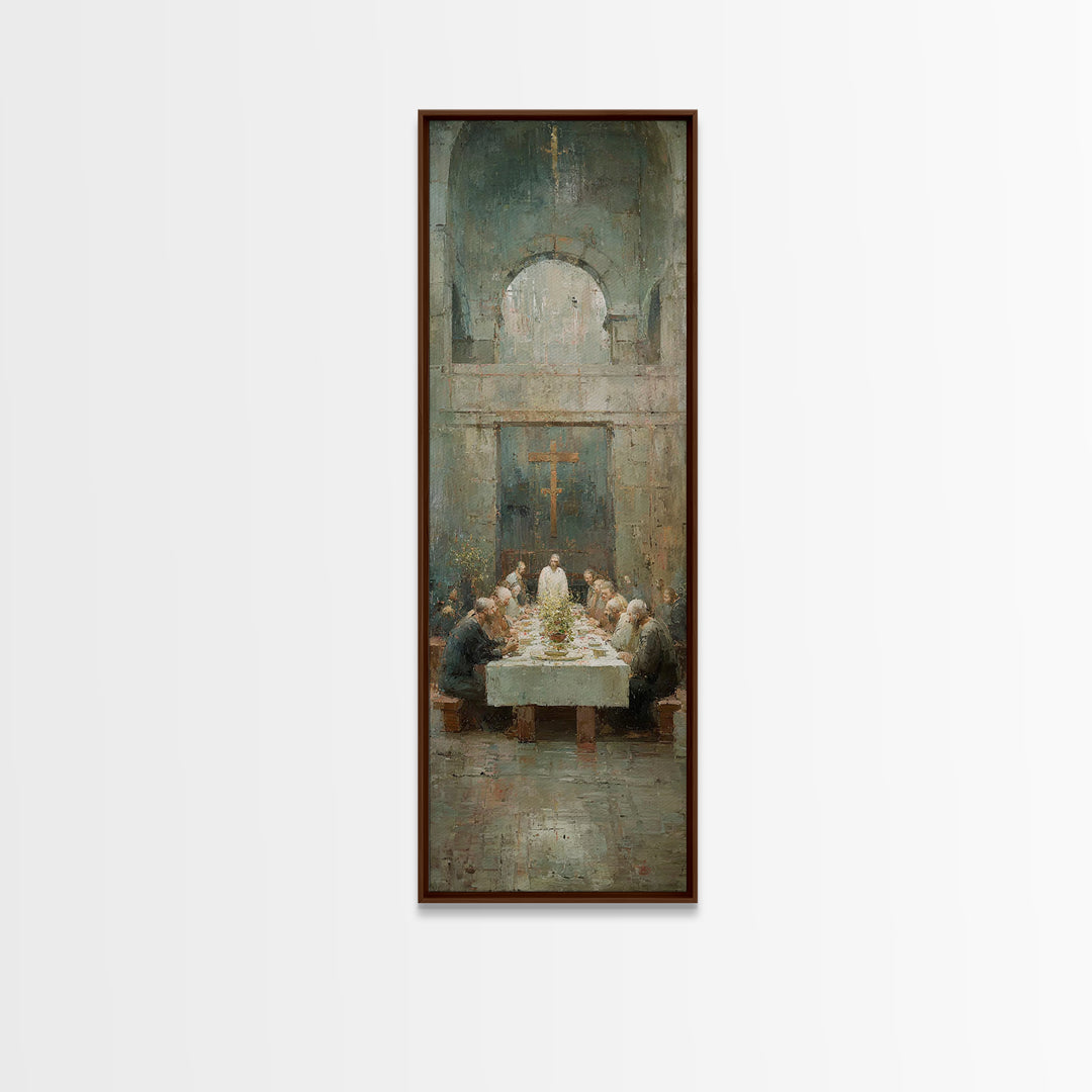 Heaven’s Table Grace | Framed Canvas Print | Christian Art Canvas | Jesus Wall Art | Modern Christian Art | Narrow Art | Christmas Art | Ch