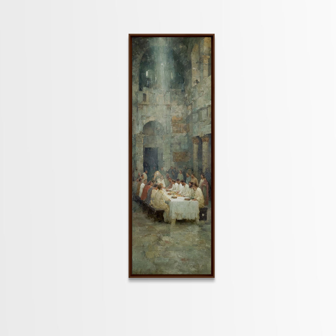 Table Of Grace | Framed Canvas Print | Christian Art Canvas | Modern Christian Painting | Jesus Wall Art | Tall Narrow Wall Art | Christmas