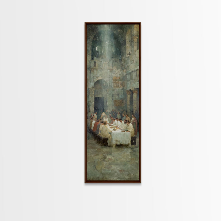 Table Of Grace | Framed Canvas Print | Christian Art Canvas | Modern Christian Painting | Jesus Wall Art | Tall Narrow Wall Art | Christmas