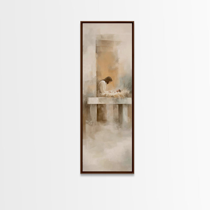 Holy Manger Quiet – Framed Canvas Print – Christian Art Canvas – Christian Christmas Art – Jesus Painting – Skinny Art – Christmas Wall Art