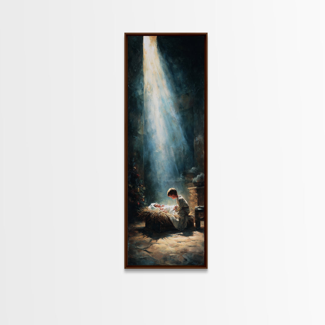 Radiant Nativity Peace – Framed Canvas Print – Christian Wall Art – Jesus Christmas Art – Christian Canvas – Narrow Art – Christian Gift –