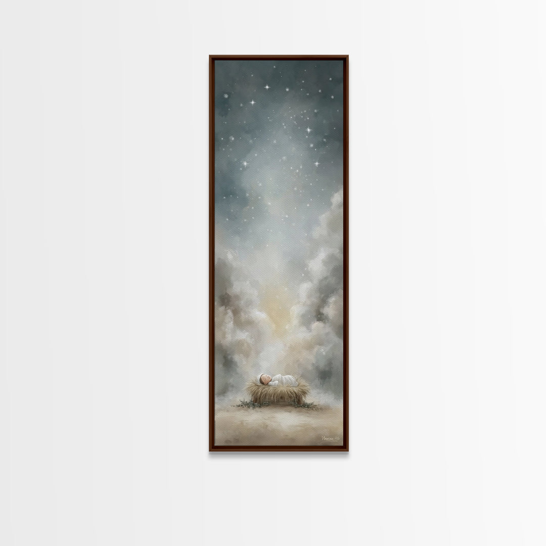 Holy Night Starfall – Framed Canvas Print – Christian Wall Art – Christmas Art – Jesus Painting – Christian Christmas Decor – Tall Skinny A