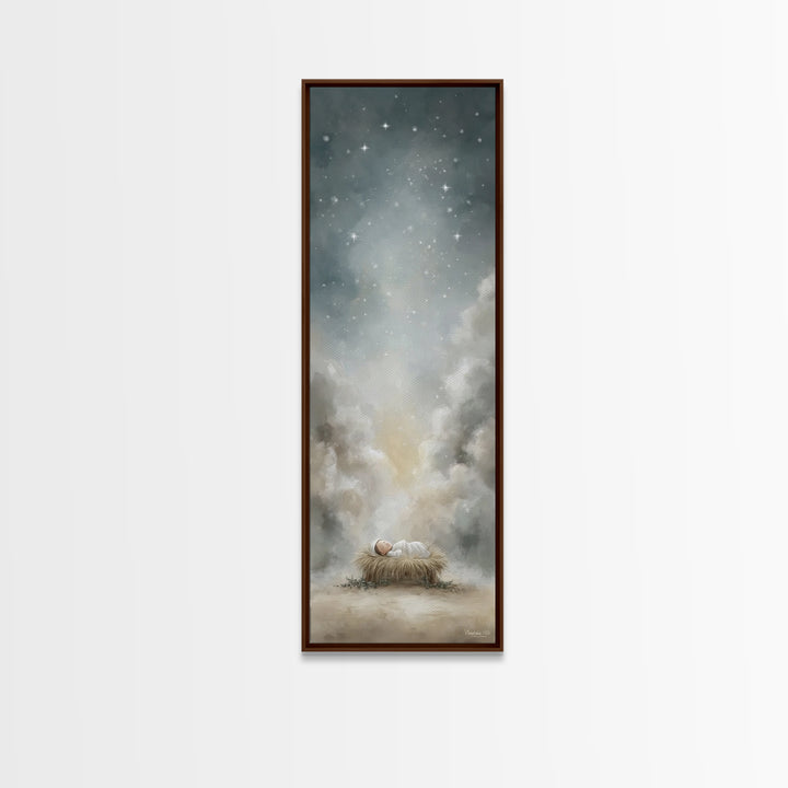 Holy Night Starfall – Framed Canvas Print – Christian Wall Art – Christmas Art – Jesus Painting – Christian Christmas Decor – Tall Skinny A