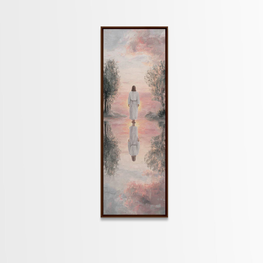 Garden Path Savior – Framed Canvas Print – Skinny Art – Christian Art Canvas – Christian Wall Art – Jesus Painting – Modern Christian Art