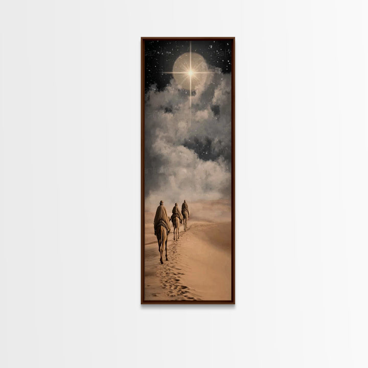 Night Star Pilgrimage – Framed Canvas Print – Christian Christmas Art – Christmas Art – Christian Wall Art – Skinny Art – Christian Gift