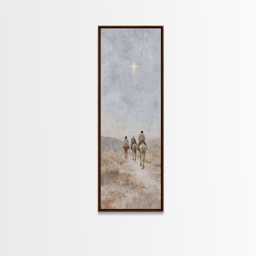 Desert Star Journey – Framed Canvas Print – Narrow Art – Christian Art – Christmas Wall Art – Jesus Painting – Christian Art Print – Christ