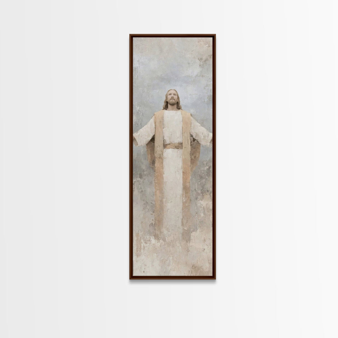 Radiant Savior Light, Framed Canvas Print, Skinny Art, Christian Art Canvas, Christian Wall Art, Jesus Painting, Christian Art