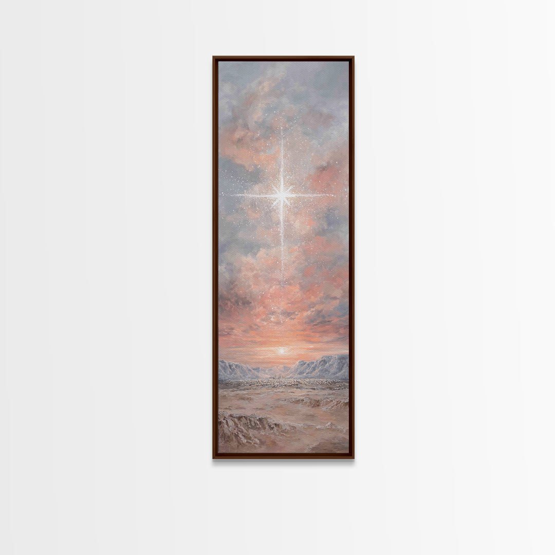 Heavenly Dawn Star – Framed Canvas Print – Tall Narrow Wall Art – Christian Wall Art – Christian Art Canvas – Christmas Art – Jesus Paintin
