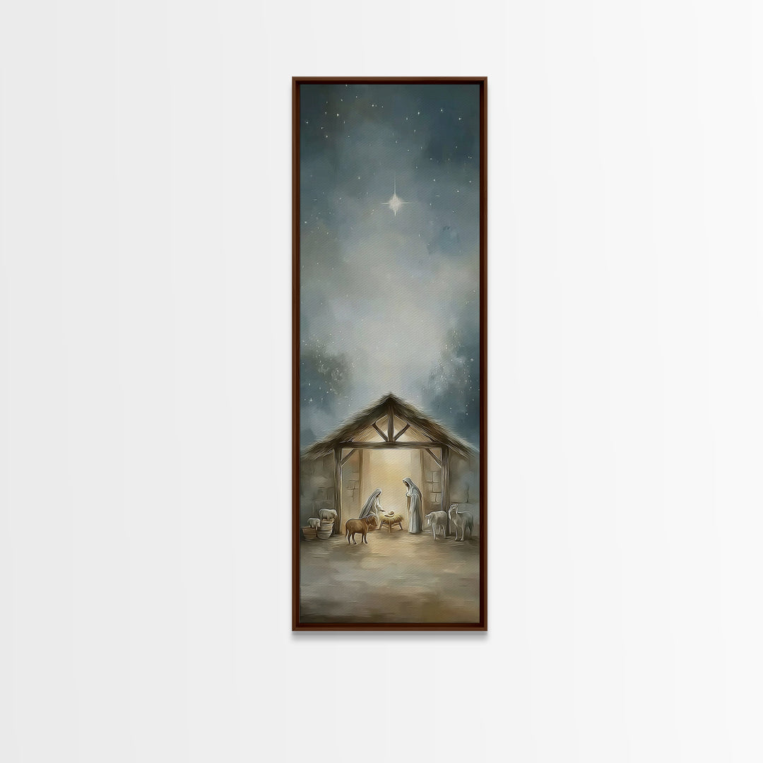 Bethlehem Night Light – Framed Canvas Print – Skinny Art – Christian Christmas Art – Christian Art Canvas – Jesus Painting – Christian Wall