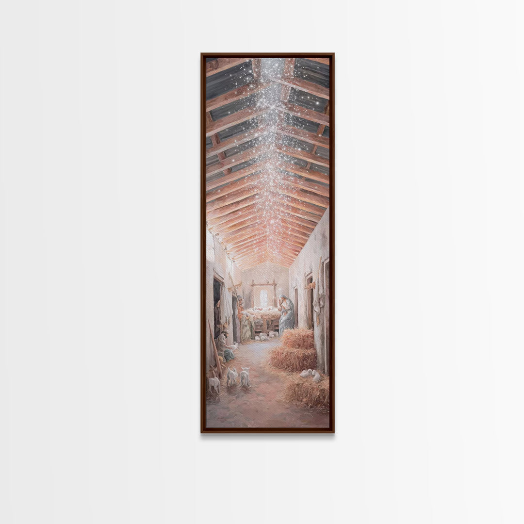 Sacred Nativity Hush – Framed Canvas Print – Tall Narrow Wall Art – Jesus Painting – Christian Art Canvas – Christmas Art – Christian Chris