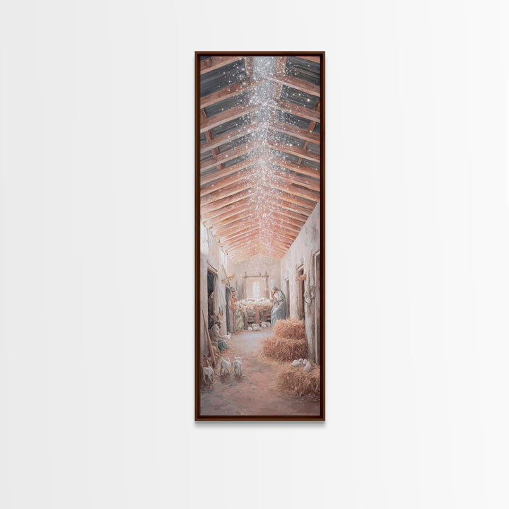 Sacred Nativity Hush – Framed Canvas Print – Tall Narrow Wall Art – Jesus Painting – Christian Art Canvas – Christmas Art – Christian Chris
