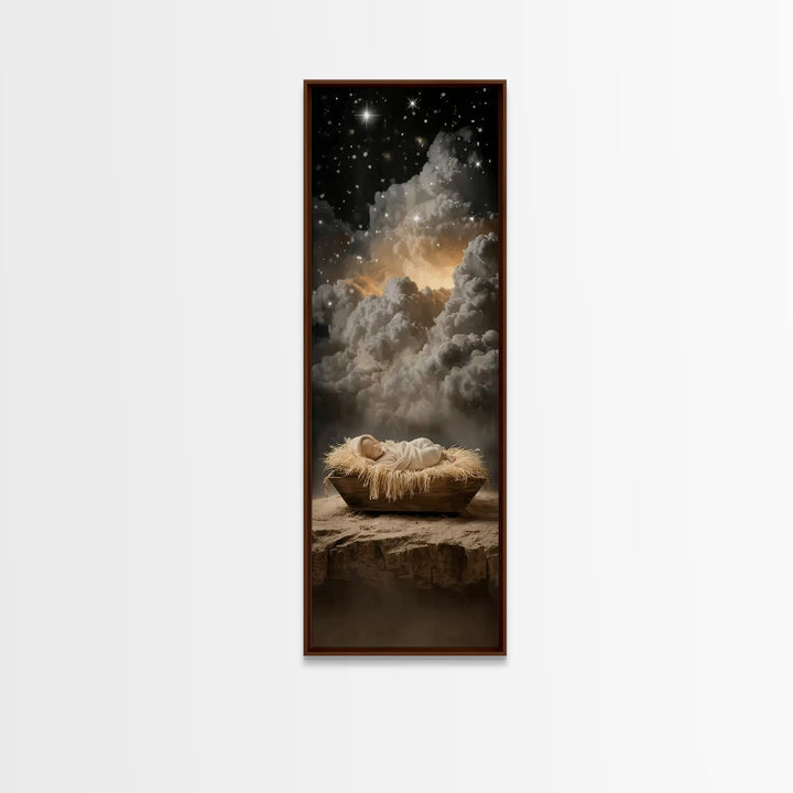 Heavenly Manger Star – Framed Canvas Print – Tall Narrow Wall Art – Christian Art Canvas – Jesus Painting – Jesus Art – Christian Christmas