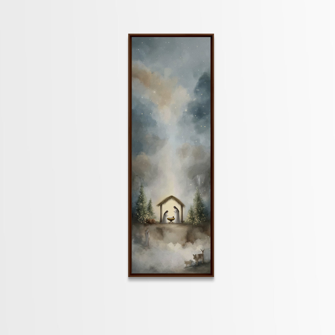 Silent Holy Wonder – Framed Canvas Print – Tall Narrow Wall Art – Jesus Art – Christian Art Canvas – Christian Christmas Art – Jesus Painti