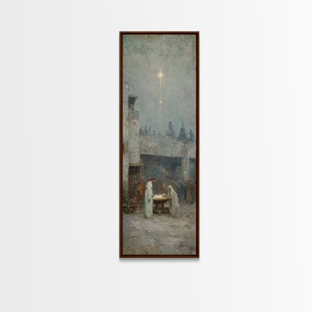 Holy Night Grace – Framed Canvas Print – Tall Narrow Wall Art – Christian Christmas Art – Christian Art Canvas – Jesus Painting – Jesus Art
