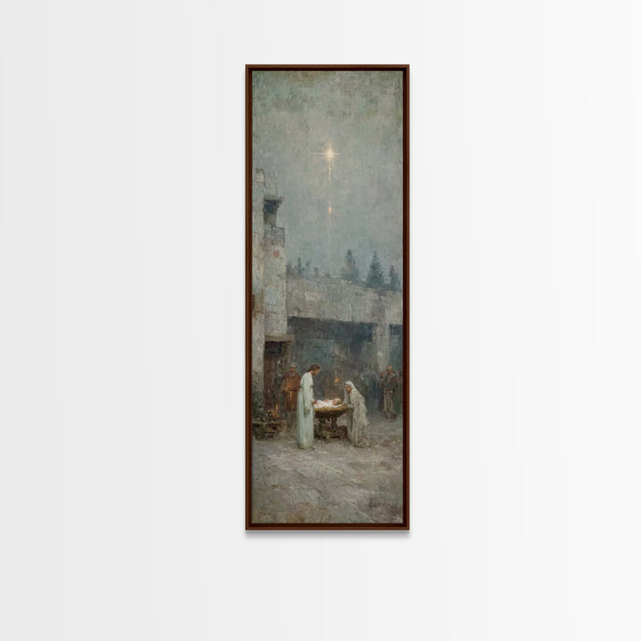 Holy Night Grace – Framed Canvas Print – Tall Narrow Wall Art – Christian Christmas Art – Christian Art Canvas – Jesus Painting – Jesus Art