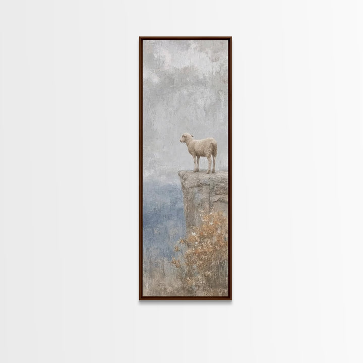 Lone Meadow Lamb, Framed Canvas Print, Christian Art Canvas, Christian Wall Art, Minimalist Christian Art, Skinny Art