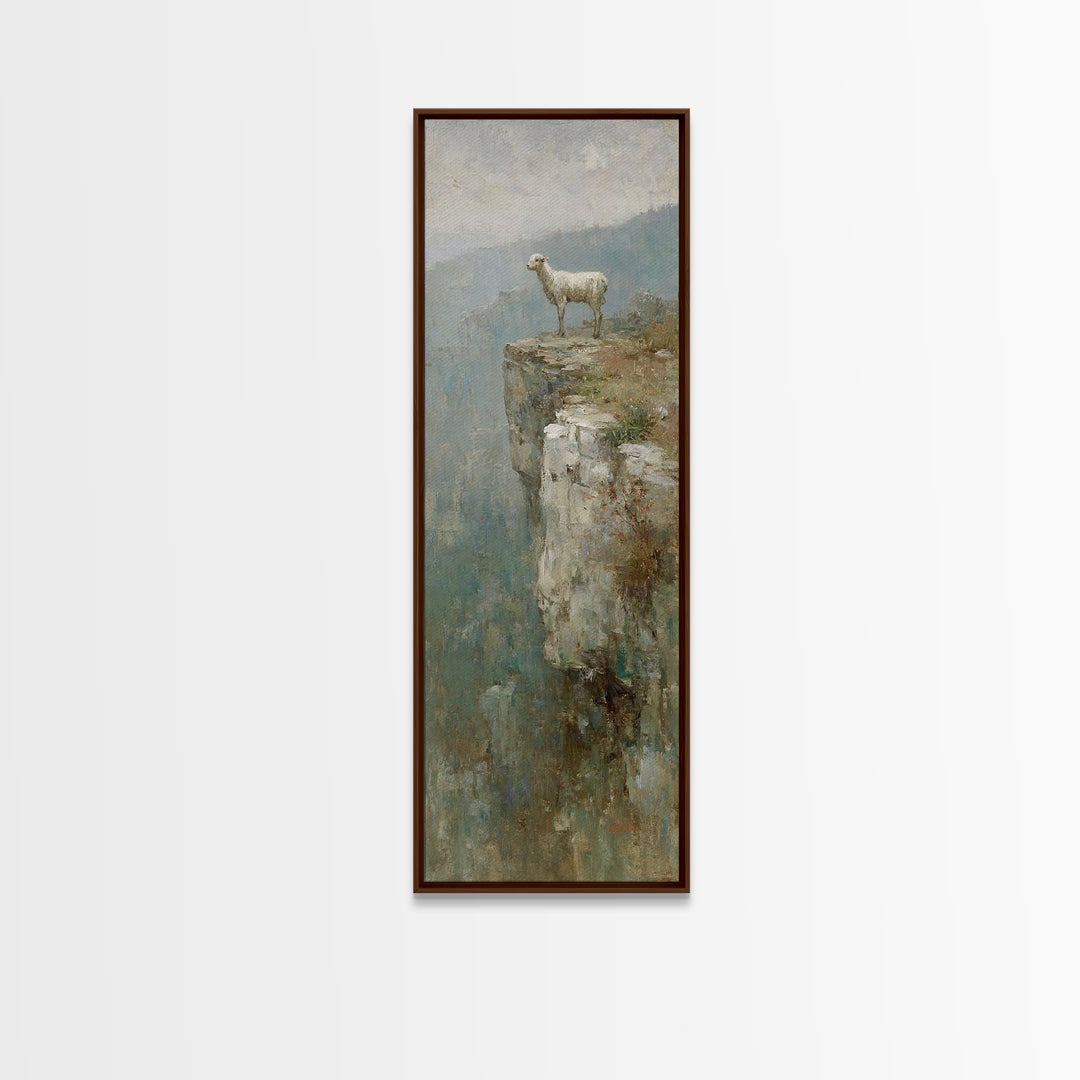 Silent Ridge Lamb - Framed Canvas Print - Christian Art Canvas - Vintage Christian Art - Christian Wall Art - Christian Painting - Tall Ski