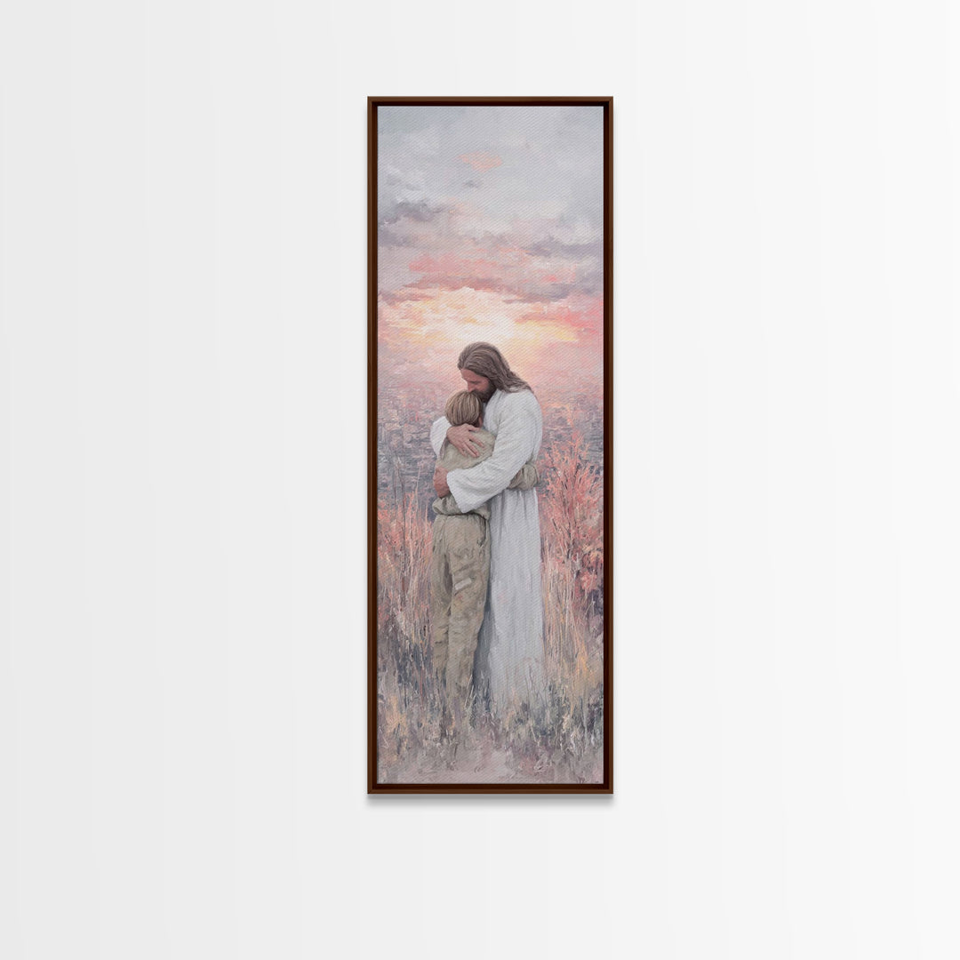Eternal Peace Embrace – Framed Canvas Print – Jesus Painting – Christian Wall Art – Christian Art Canvas – Modern Christian Art – Tall Skin