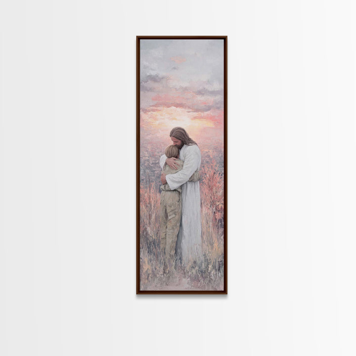 Eternal Peace Embrace – Framed Canvas Print – Jesus Painting – Christian Wall Art – Christian Art Canvas – Modern Christian Art – Tall Skin
