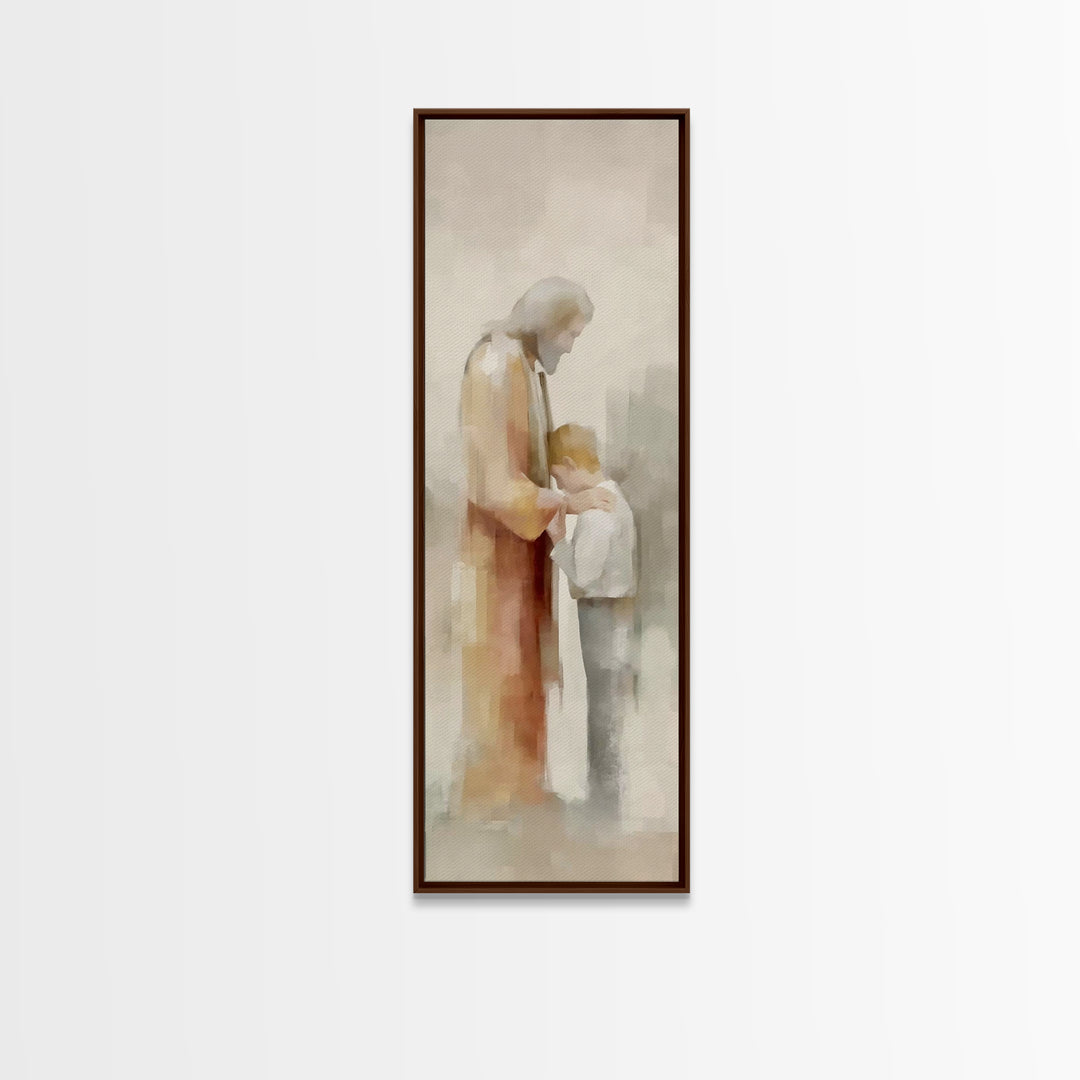 Tender Shepherd Grace, Framed Canvas Print, Christian Wall Art, Christian Art Canvas, Modern Christian Art, Jesus Painting, Skinny Art