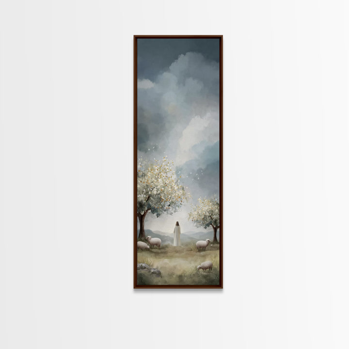 Shepherd Of Light – Framed Canvas Print – Jesus Painting – Christian Art Canvas – Tall Narrow Wall Art – Christian Wall Art